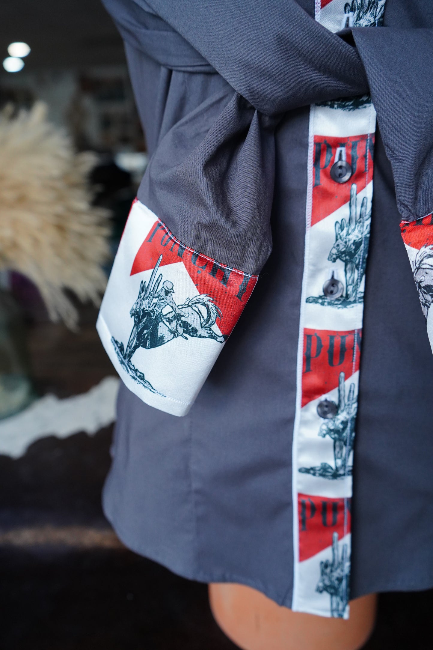 S - Punchy on Gray Cotton Button Down
