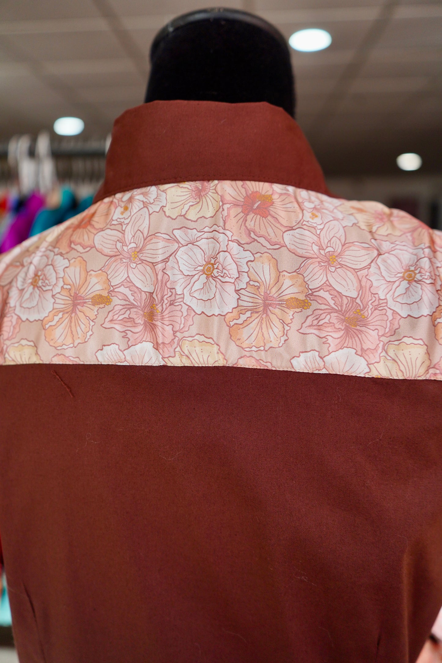 XL - Pastel Hibiscus on Brown Cotton Button Down