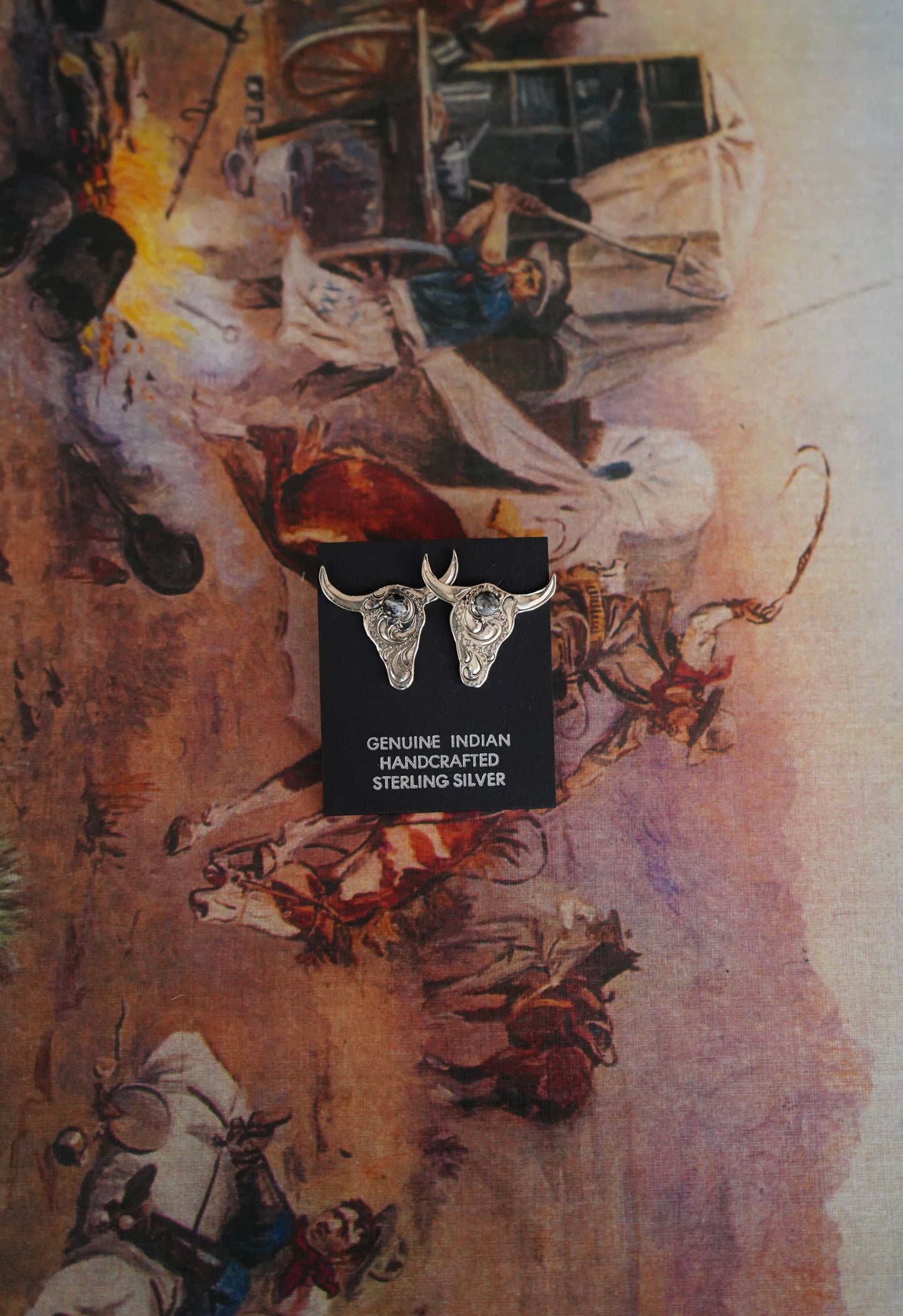 White Buffalo Cow Skull Stud Earrings