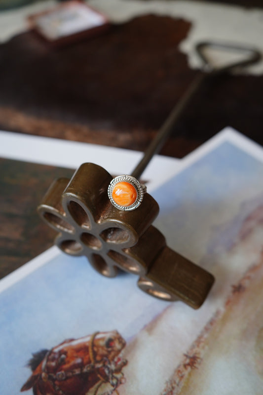 Dave Skeets Round Orange Spiny Ring - Sz 9.5