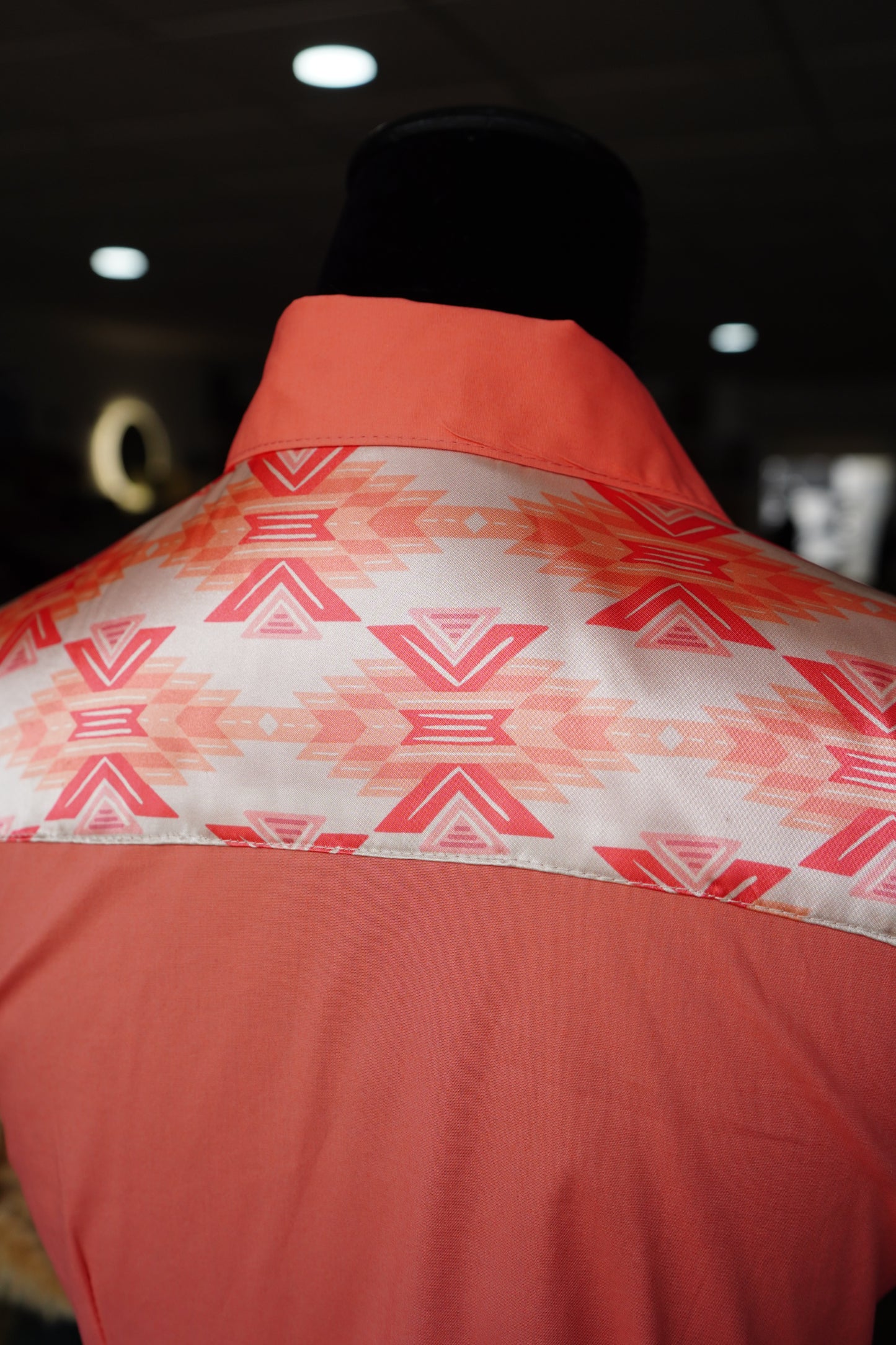 XL - Silver Boho Paisley on Coral Cotton Button Down