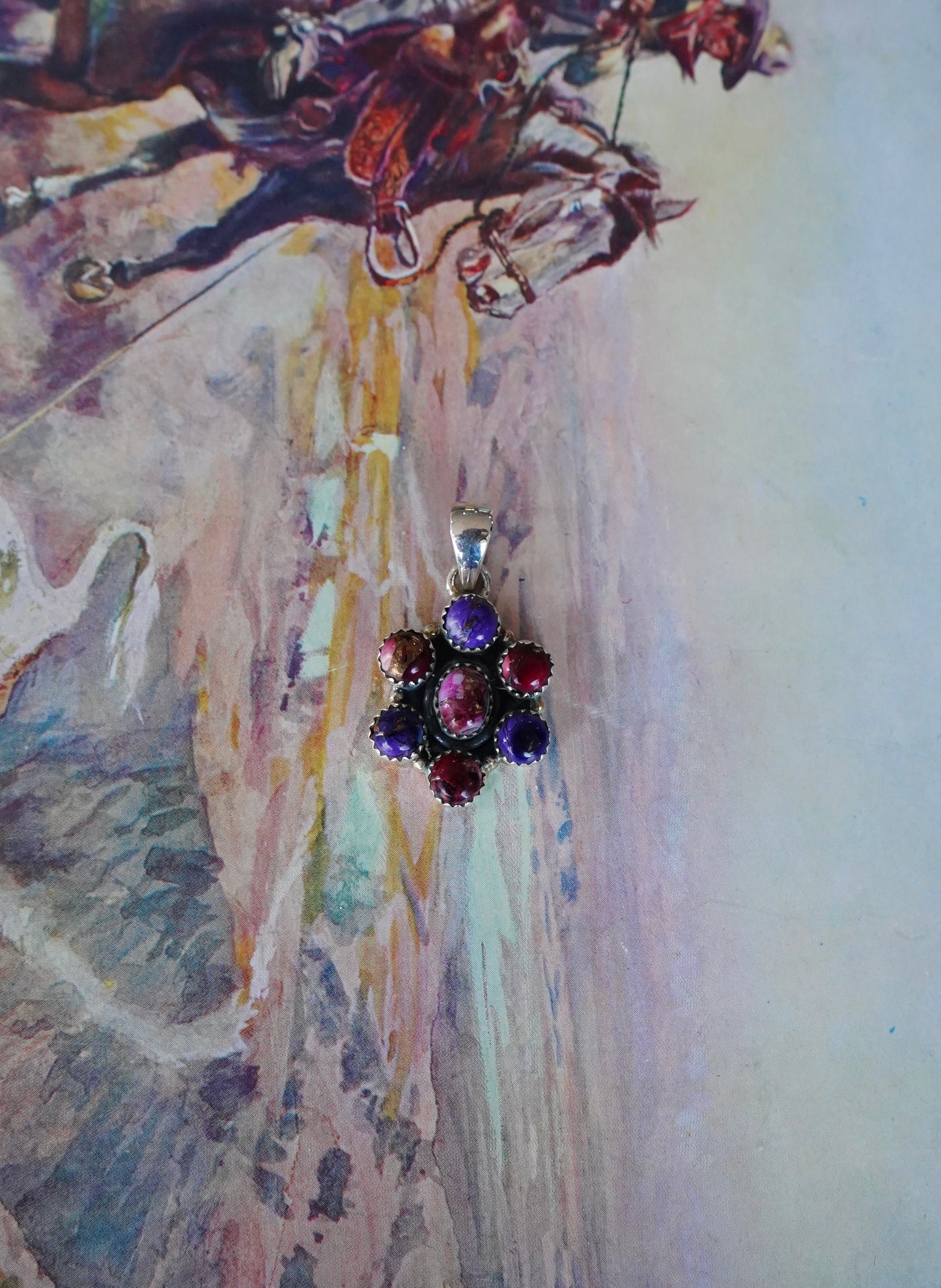 Purple & Rose Dahlia Flower Cluster Pendant