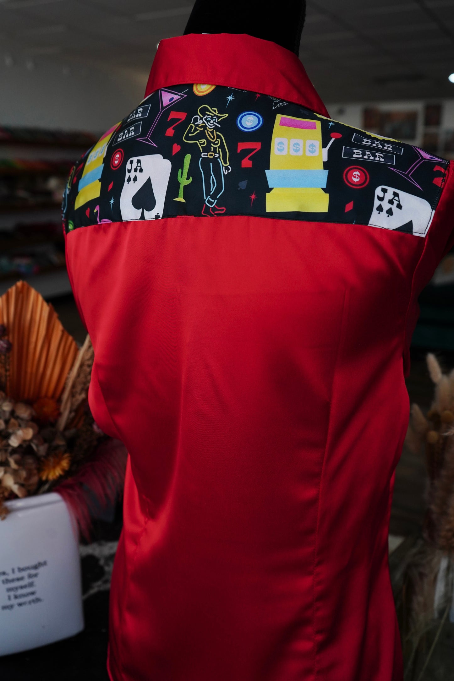 L - Red Satin w/ Black Vegas Button Down