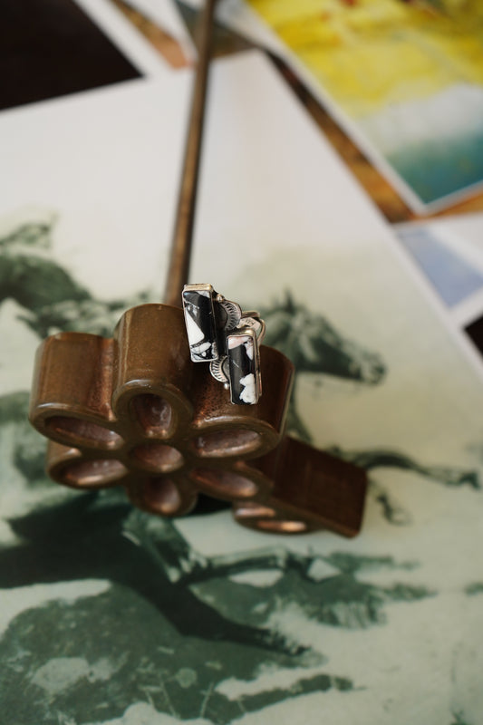 Tia Long Double Bar White Buffalo Rings - Adj