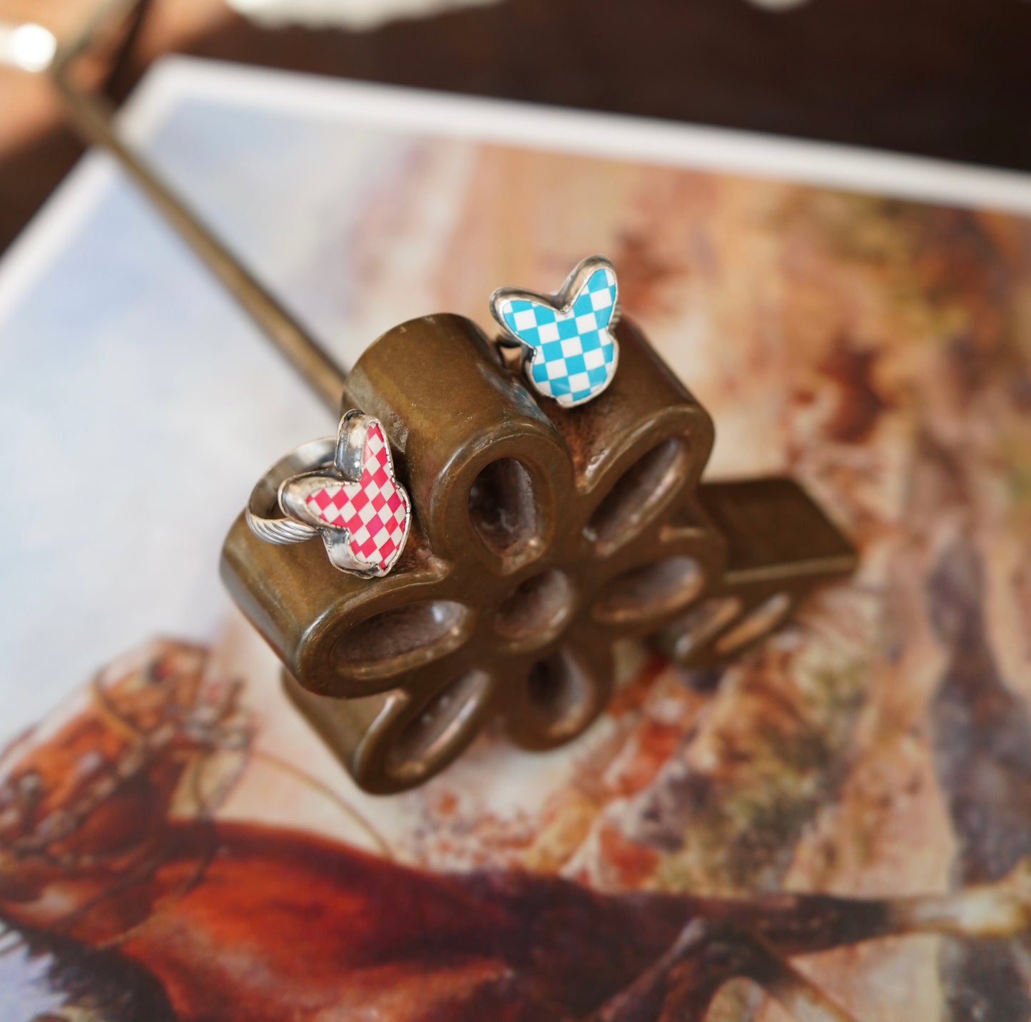 Z Bar Checkered Bunny Rings