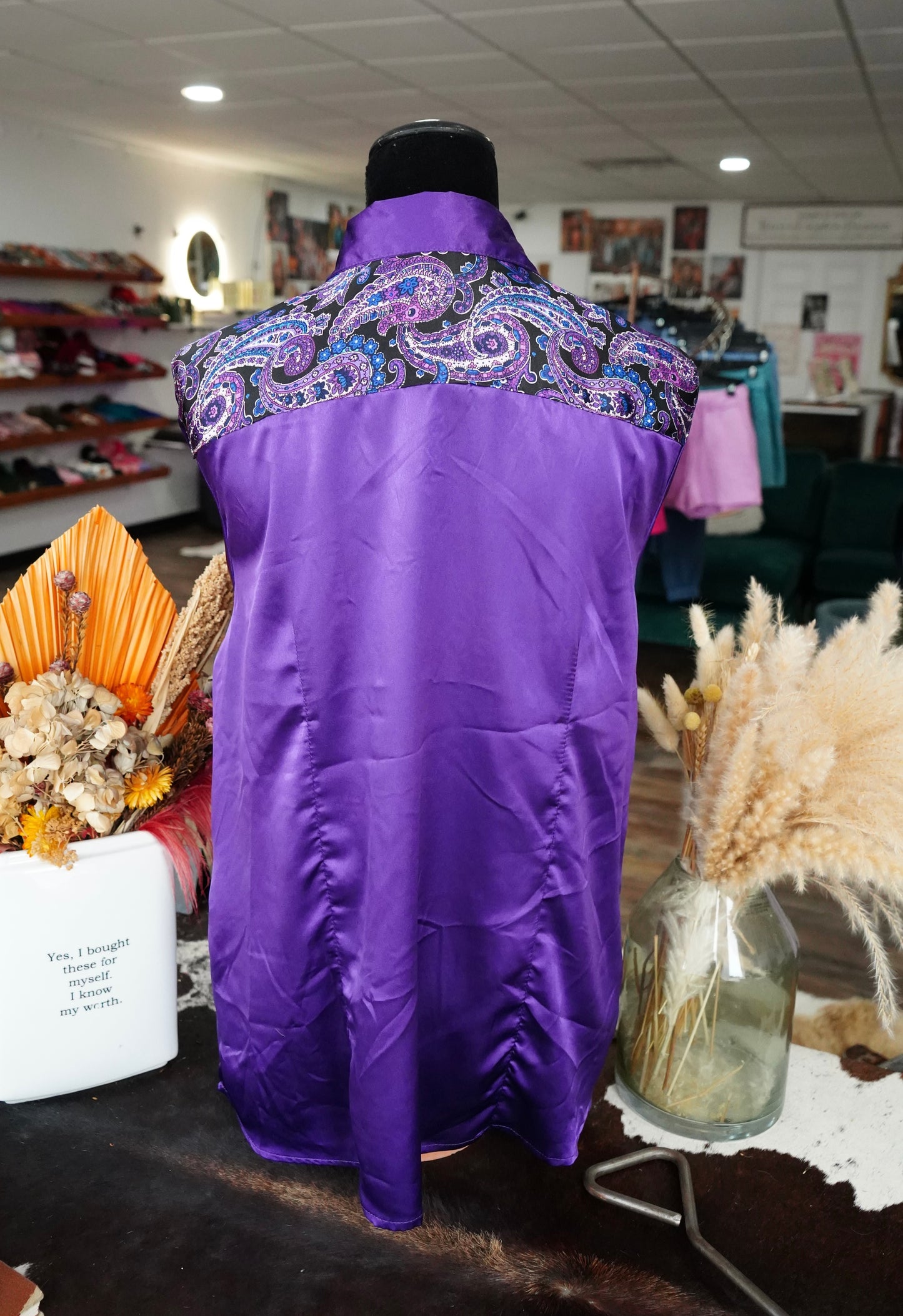 3XL - Purple Satin w/ Black & Purple Paisley Button Down
