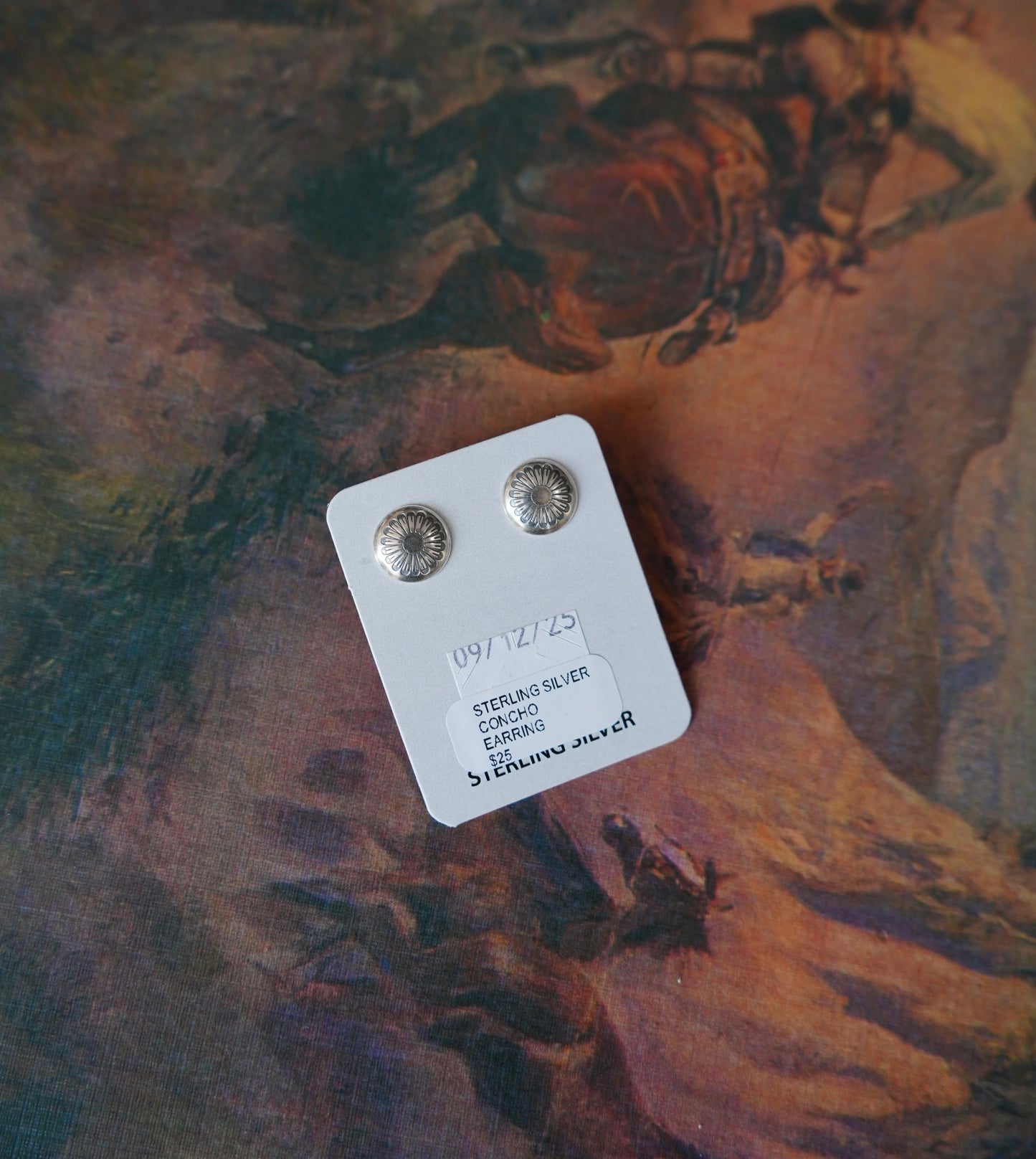 Sterling Silver Concho Stud Earrings