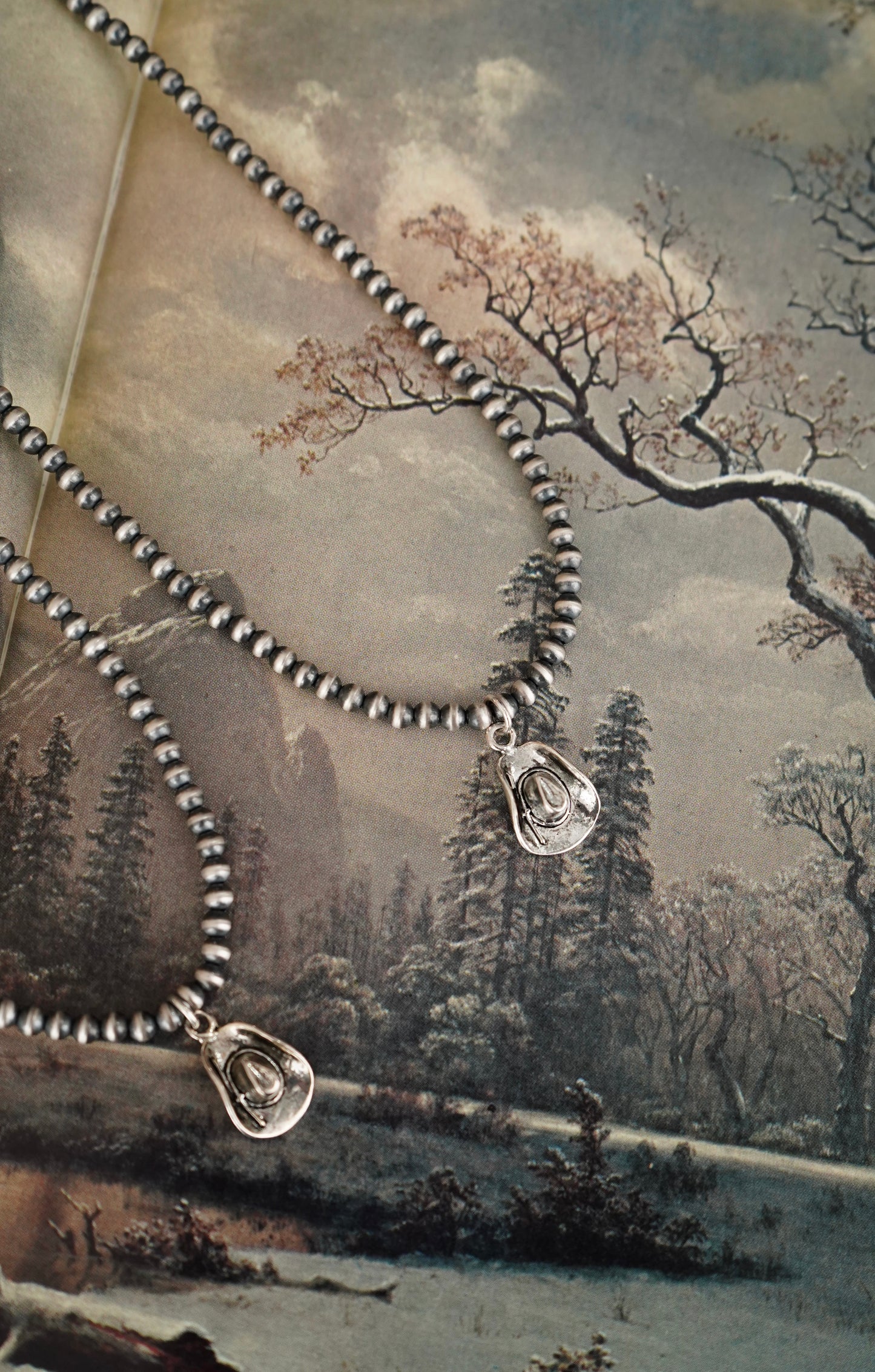 Sterling Silver Pearls Cowboy Hat Charm Necklaces