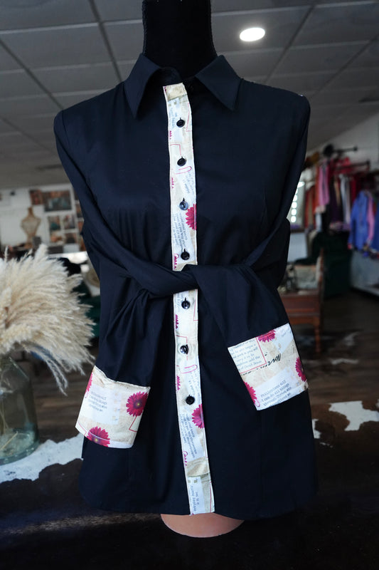XL - Postcard Scripture on Black Cotton Button Down