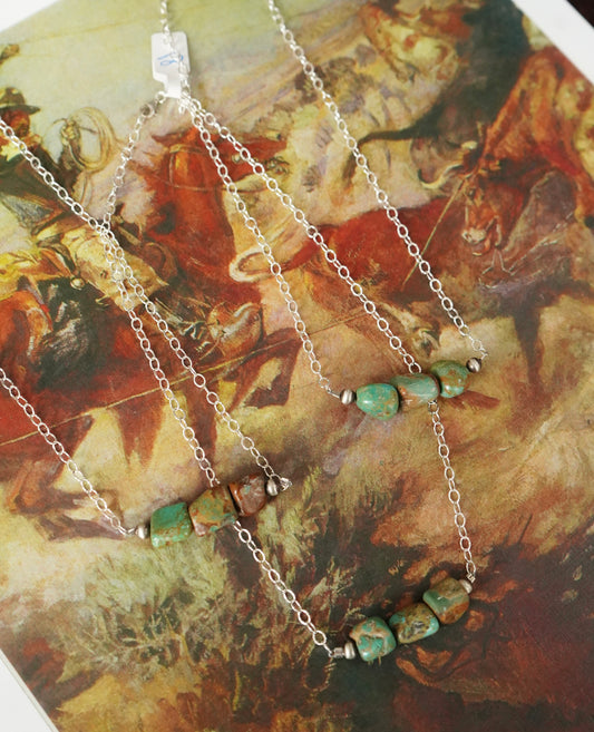 Turquoise 3 Stone Necklaces - 18â