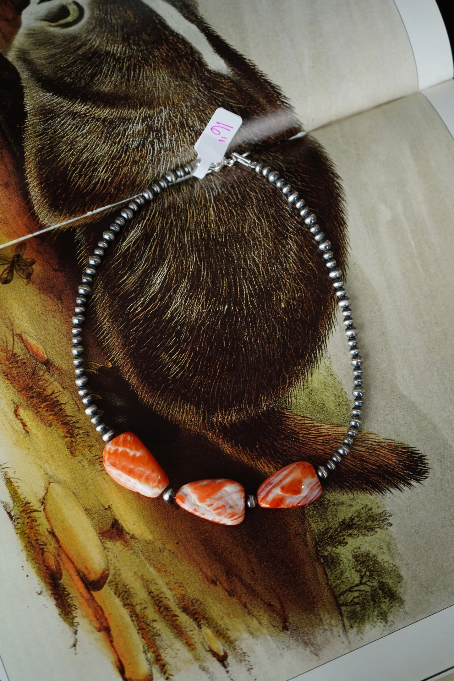 Orange Spiny Navajo Pearl Necklace - 16”