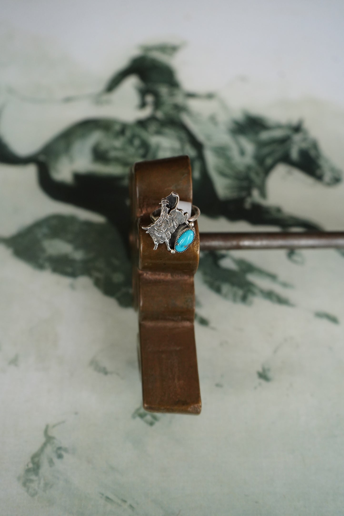 E. Delgarito Turquoise Bull Rider Ring - Adj