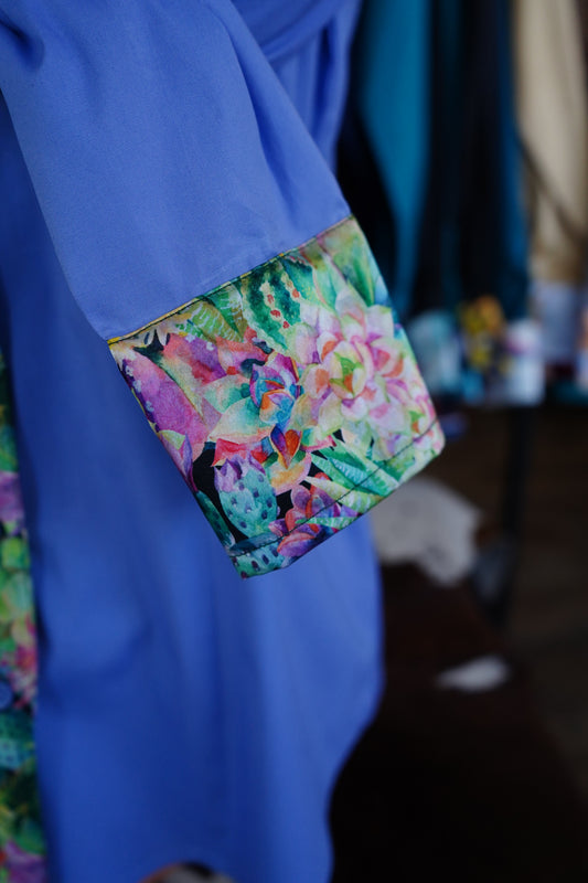 XL - Neon Blooming Cactus on Lilac Cotton Button Down