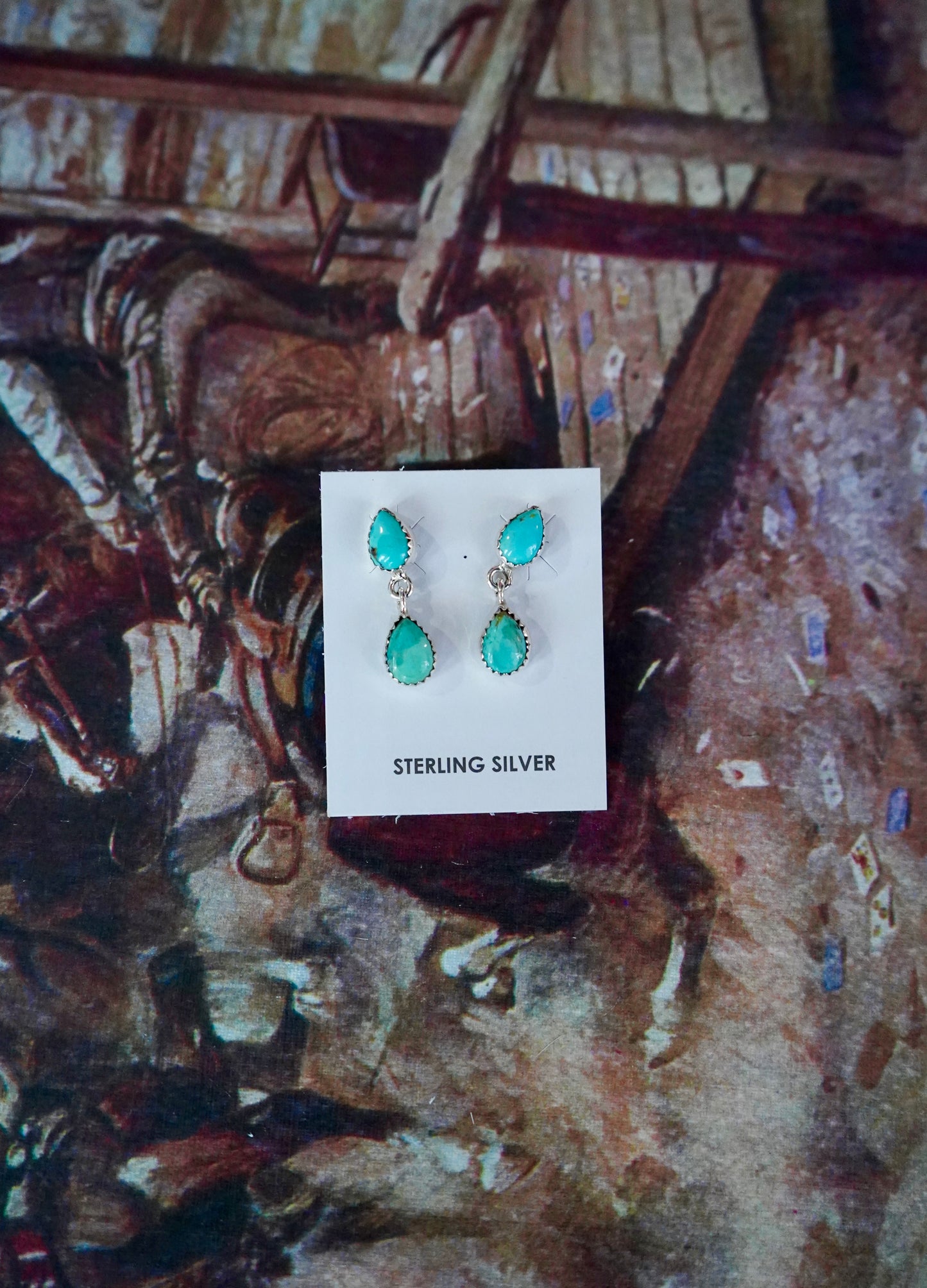 Turquoise Teardrop Dangly Stud Earrings