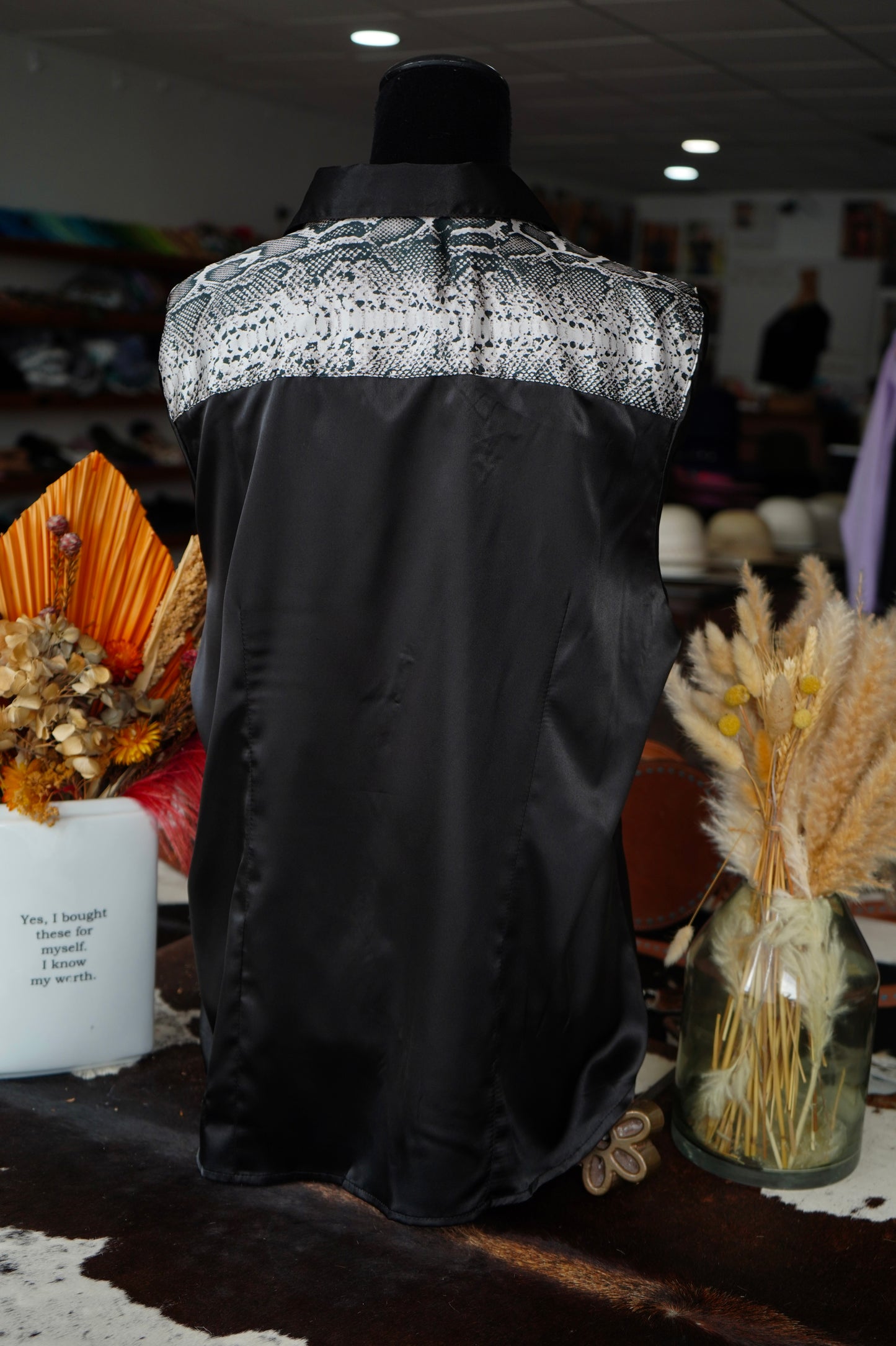 3XL - Black Satin w/ Snakeskin Button Down