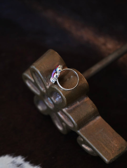 Turquoise & Dahlia Cluster Ring - Sz 7