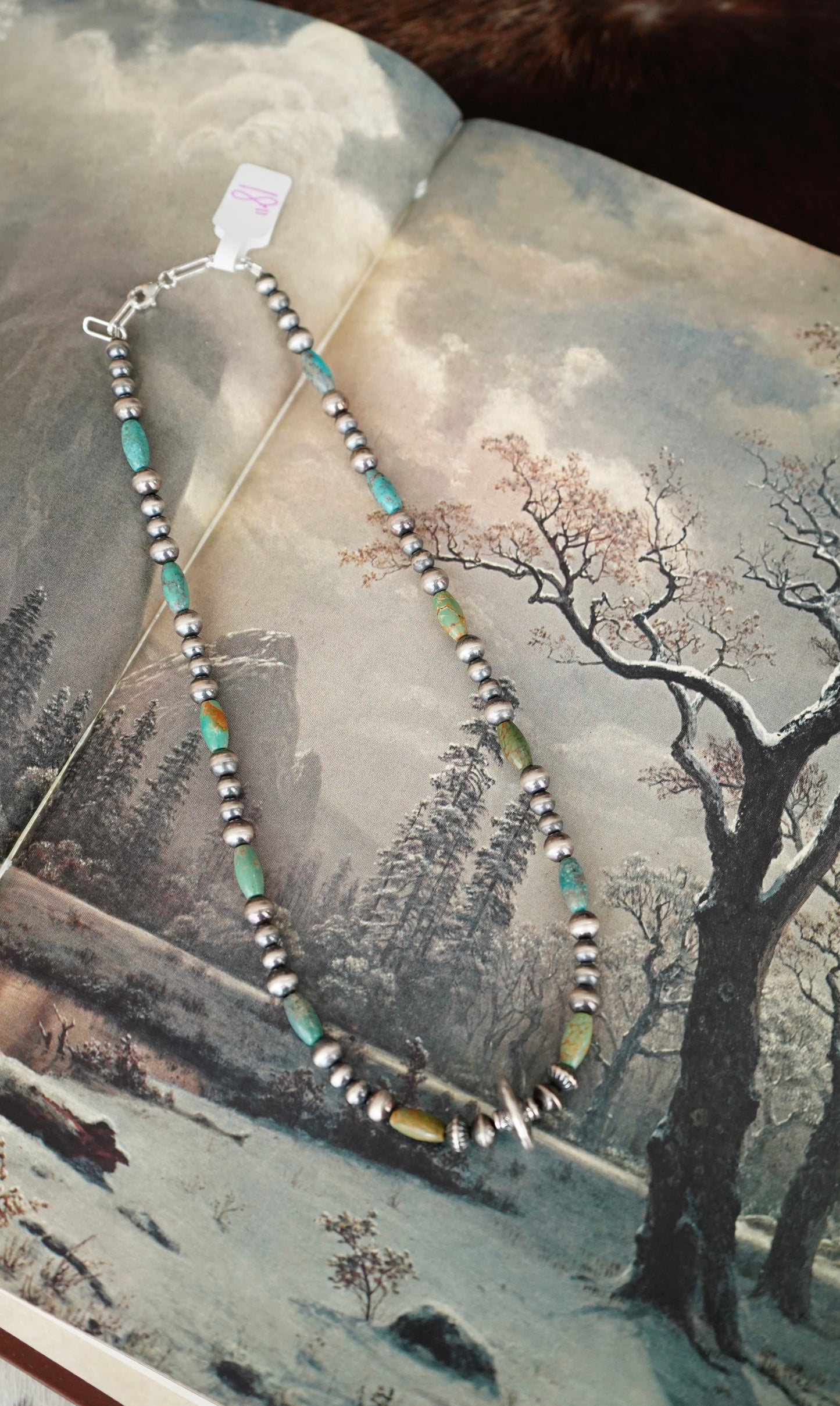 Sterling Silver Pearls w/ Disc & Turquoise Necklace - 18”