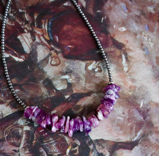 Sterling Silver Pearls w/ Lepidolite Chips Necklace - 14.5”