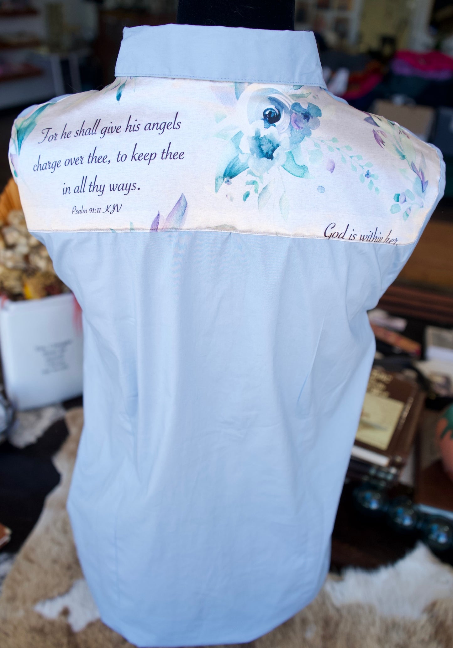 2XL - Gray Verses on Light Blue Cotton Button Down