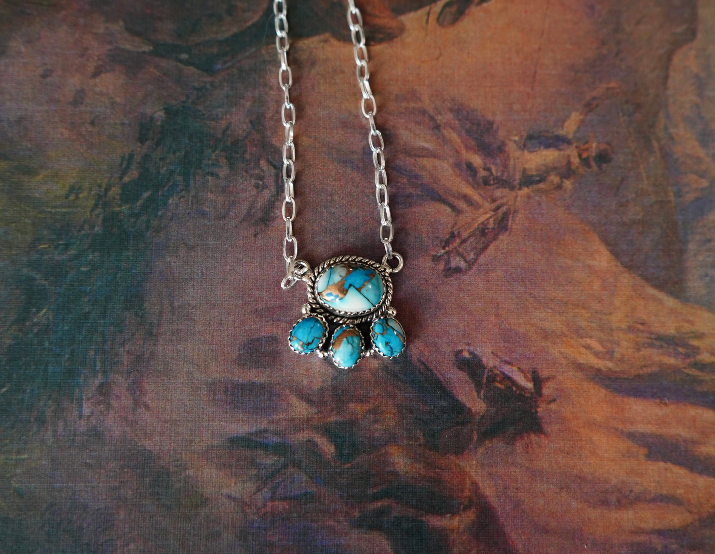 Turquoise 4 Stone Cluster Necklaces