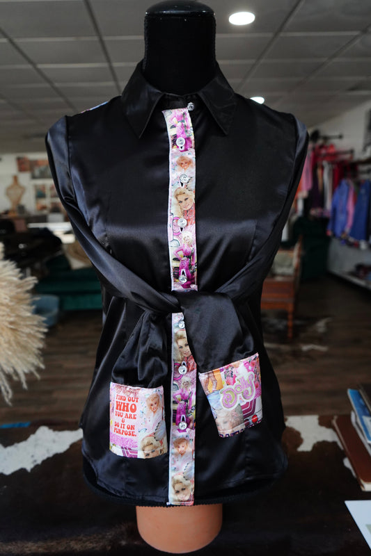 S - Cup Of Ambition on Black Satin Button Down