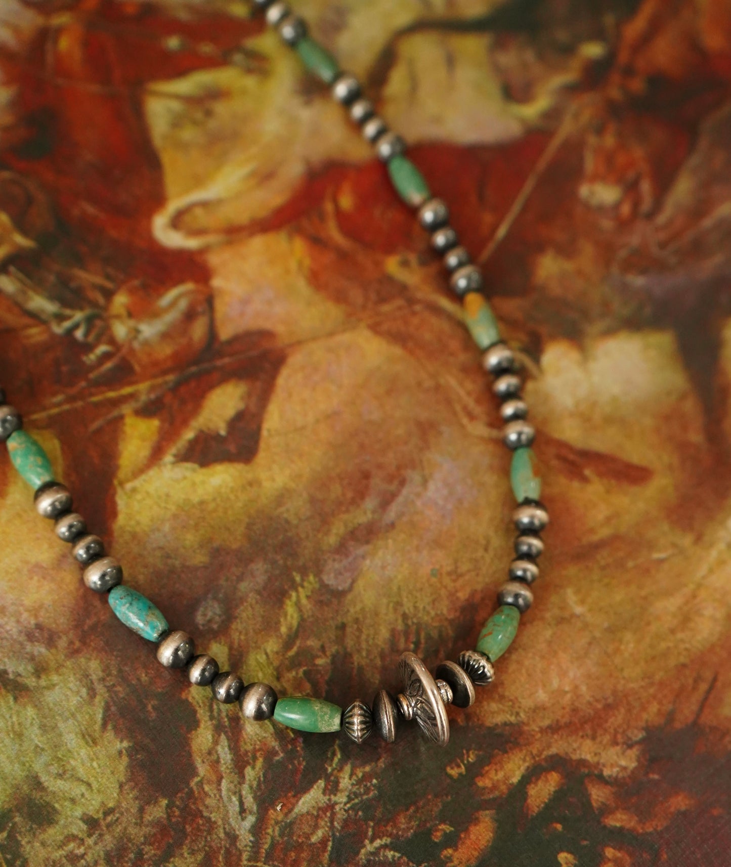 Sterling Silver Pearls w/ Disc & Turquoise Necklace - 18”
