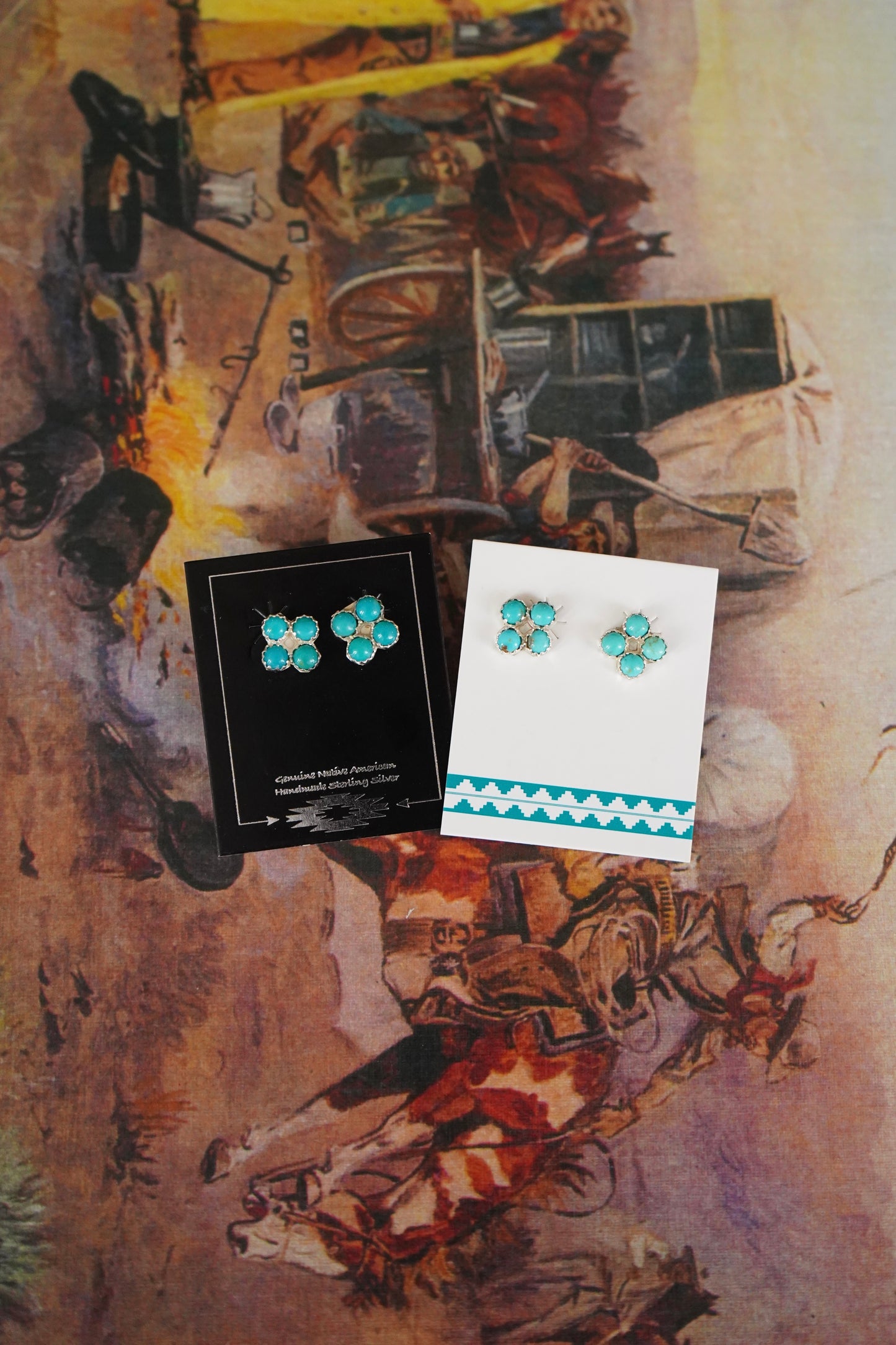 Janice Spencer 4 Stone Turquoise Cluster Stud Earrings