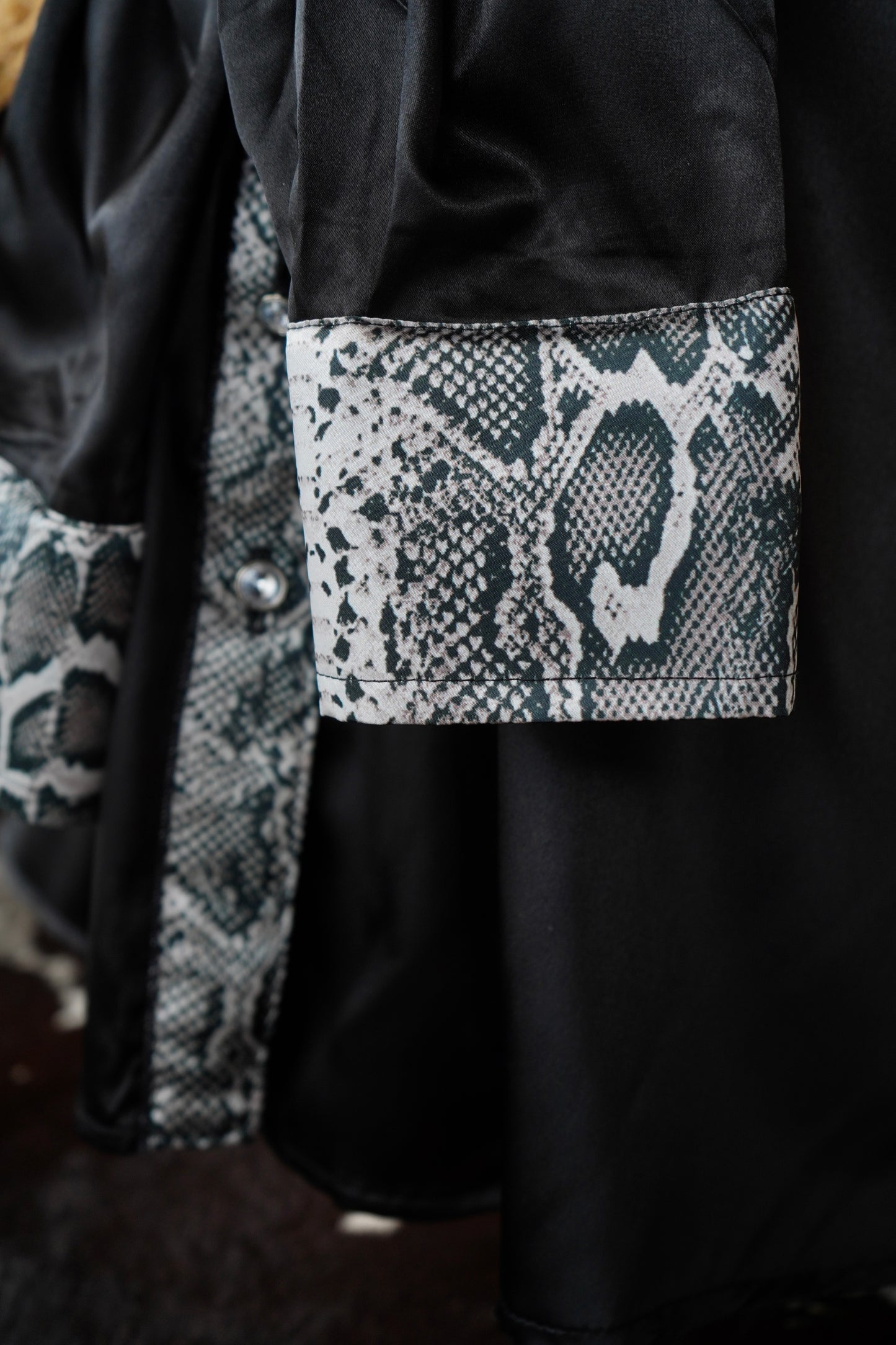 3XL - Black Satin w/ Snakeskin Button Down
