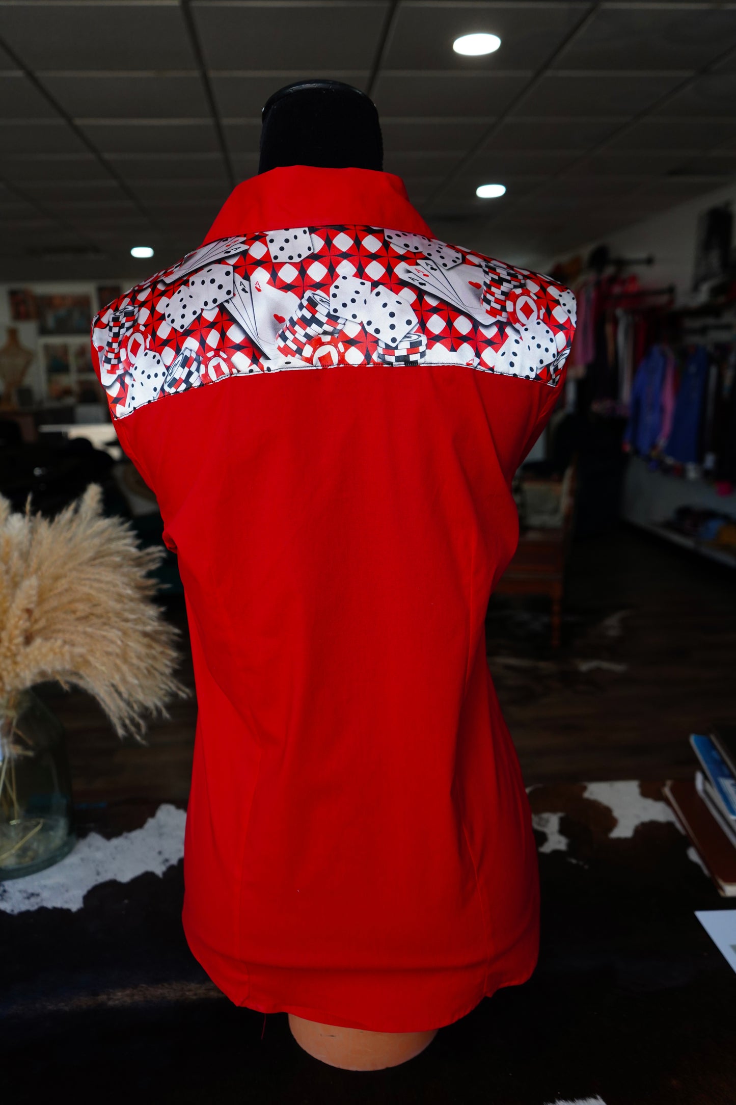 L - Playing Cards on Red Cotton Button Down