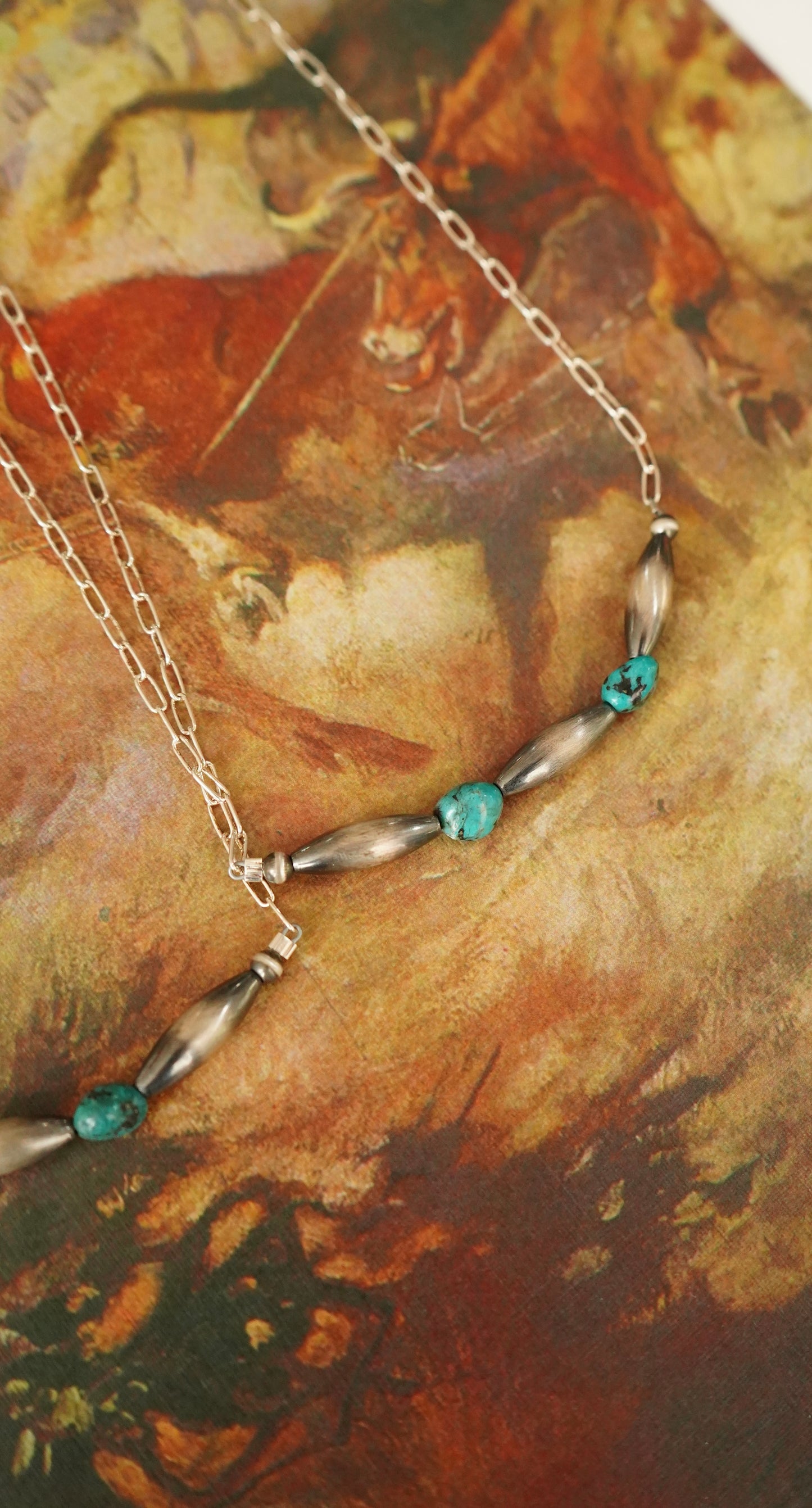 Sterling Silver Melon Beads & Turquoise Necklaces - 18”