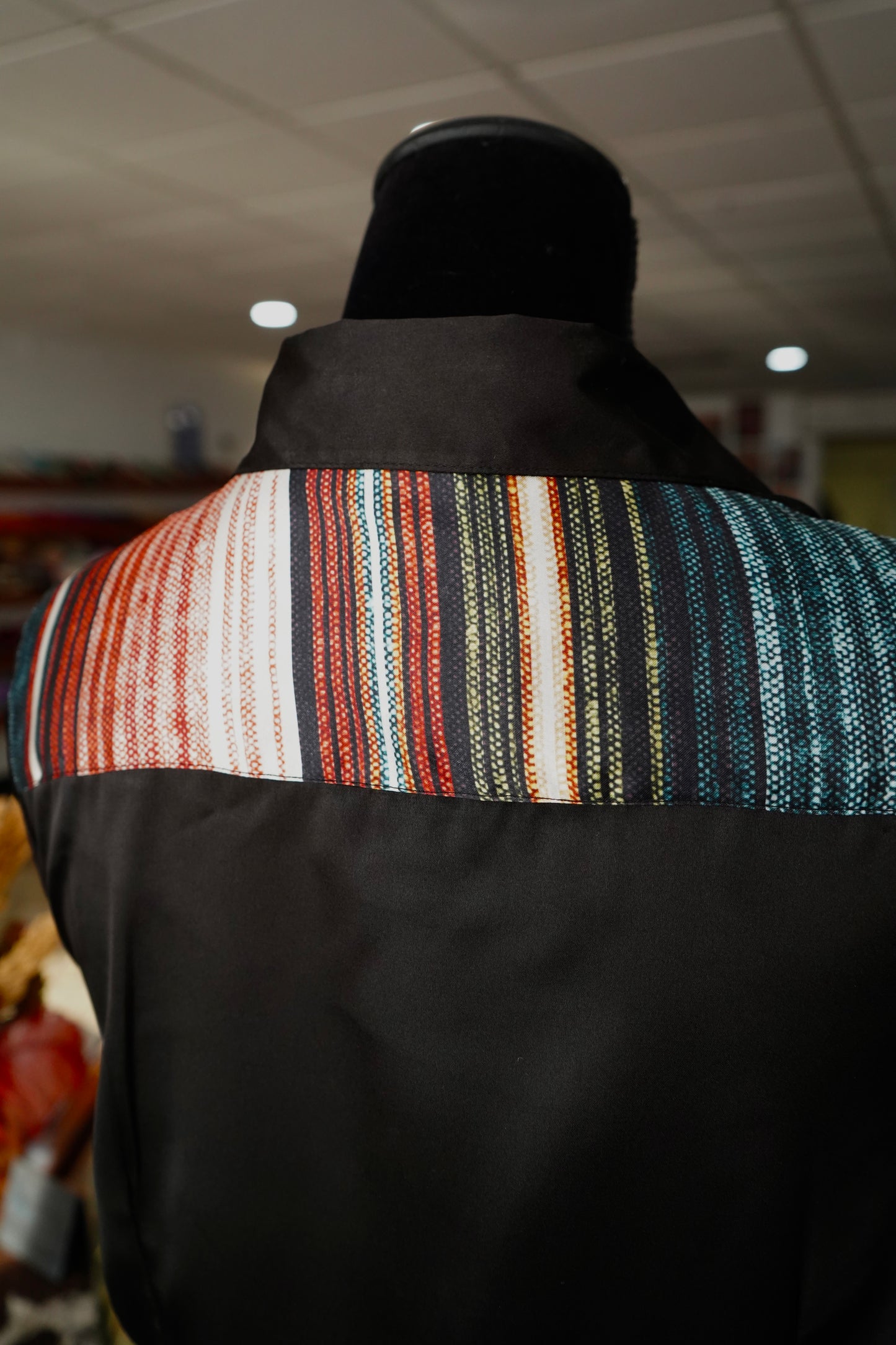L - Serape on Black Satin Button Down