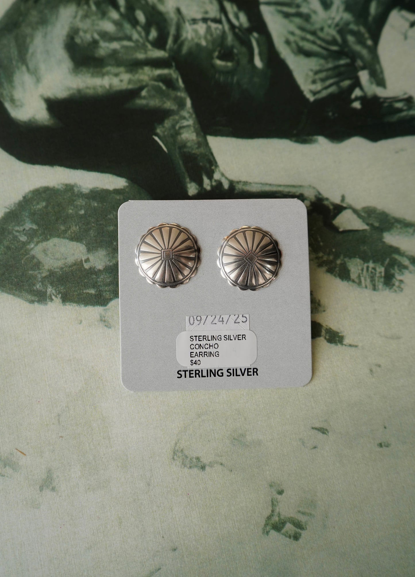 Sterling Silver Concho Stud Earrings