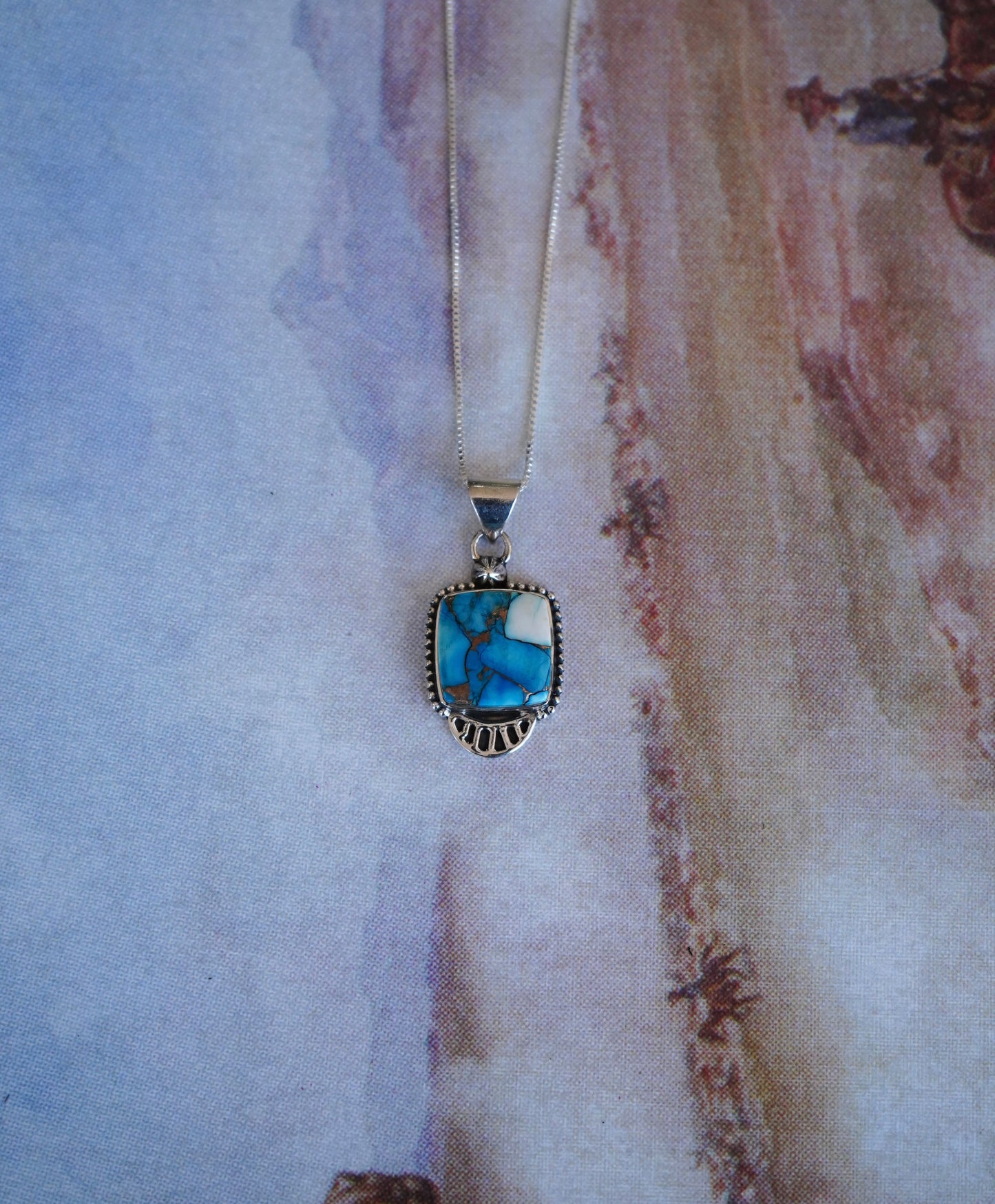 Ice Blue Dahlia Square Pendant