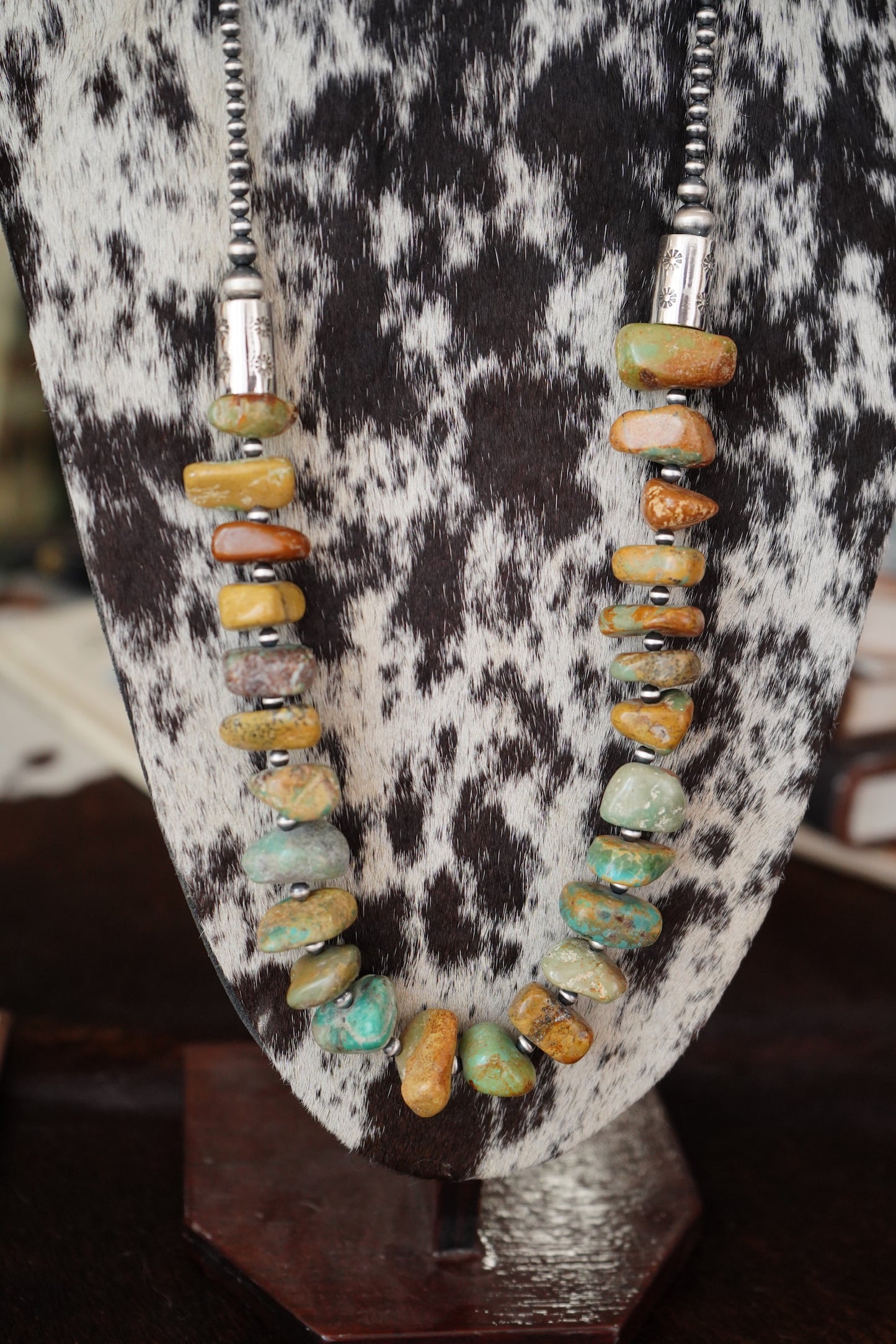 Boulder Turquoise & Sterling Silver Pearls Statement Necklace