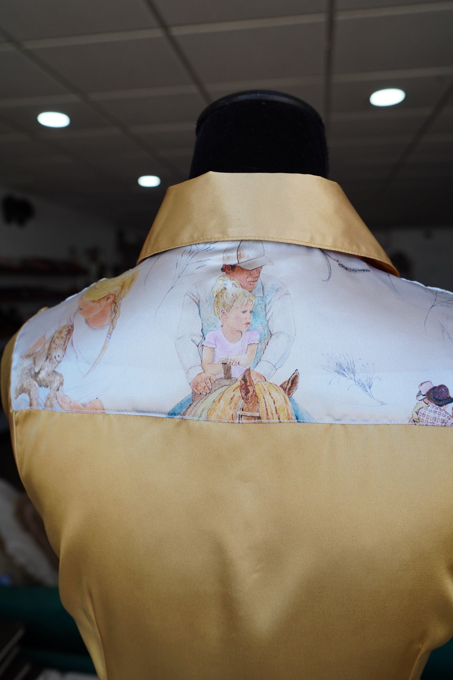 S - Raisin Cow Kids on Gold Satin Button Down