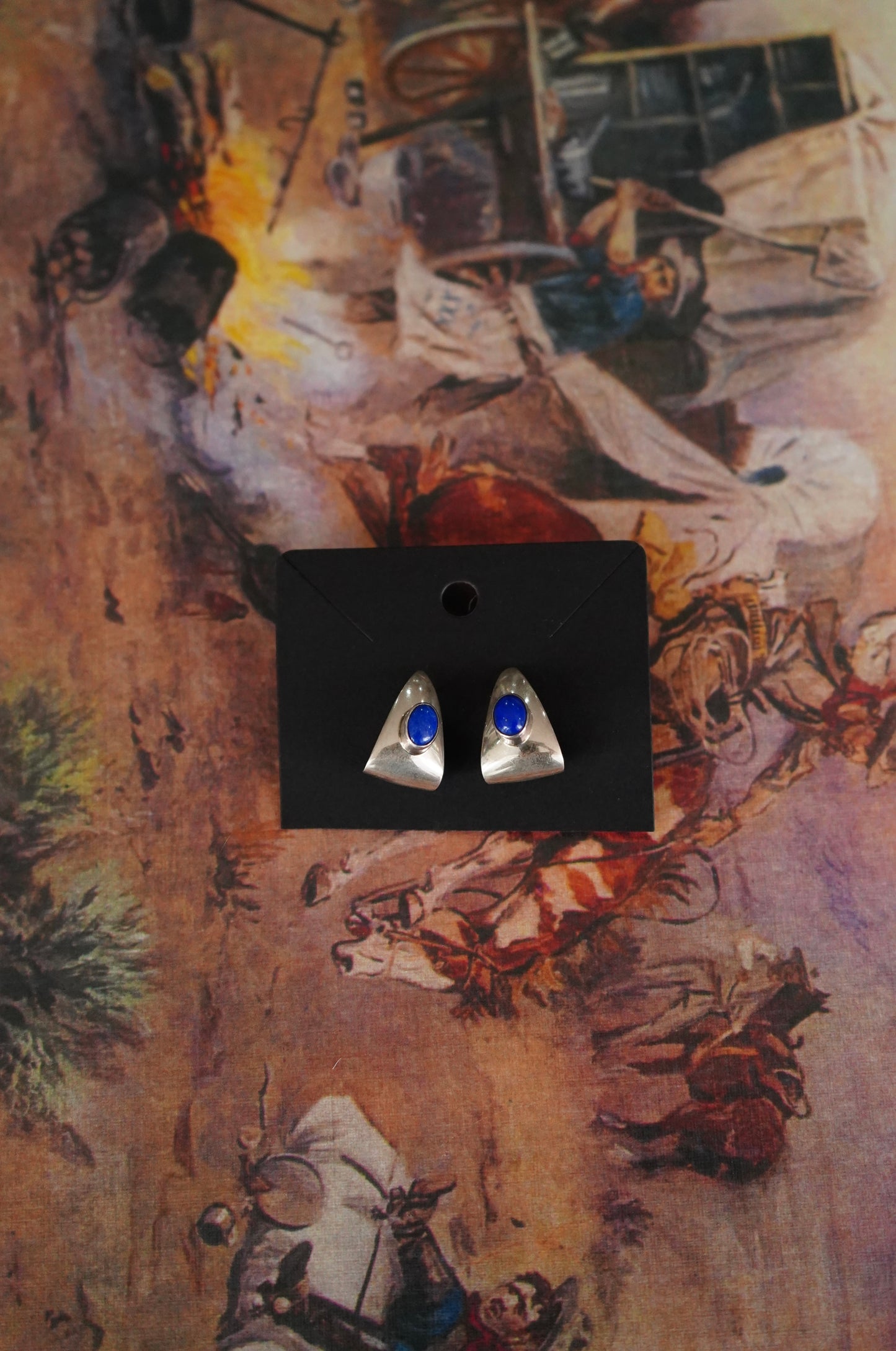 Vintage Lapis Silver J Stud Earrings