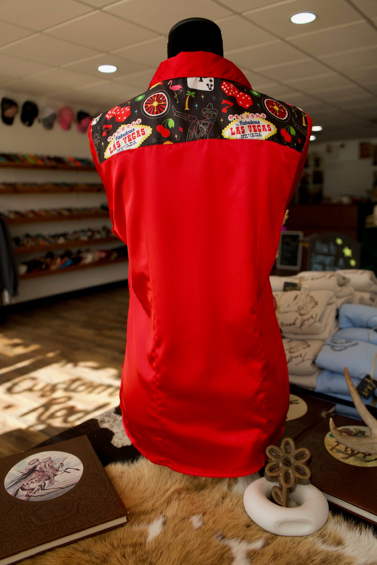 2XL - Vegas on Red Satin Button Down