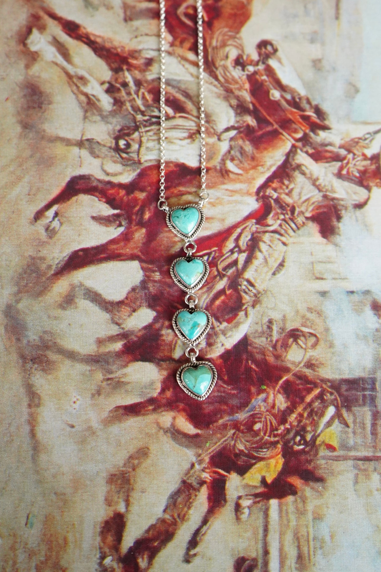 4 Stone Turquoise Heart Lariat Necklace
