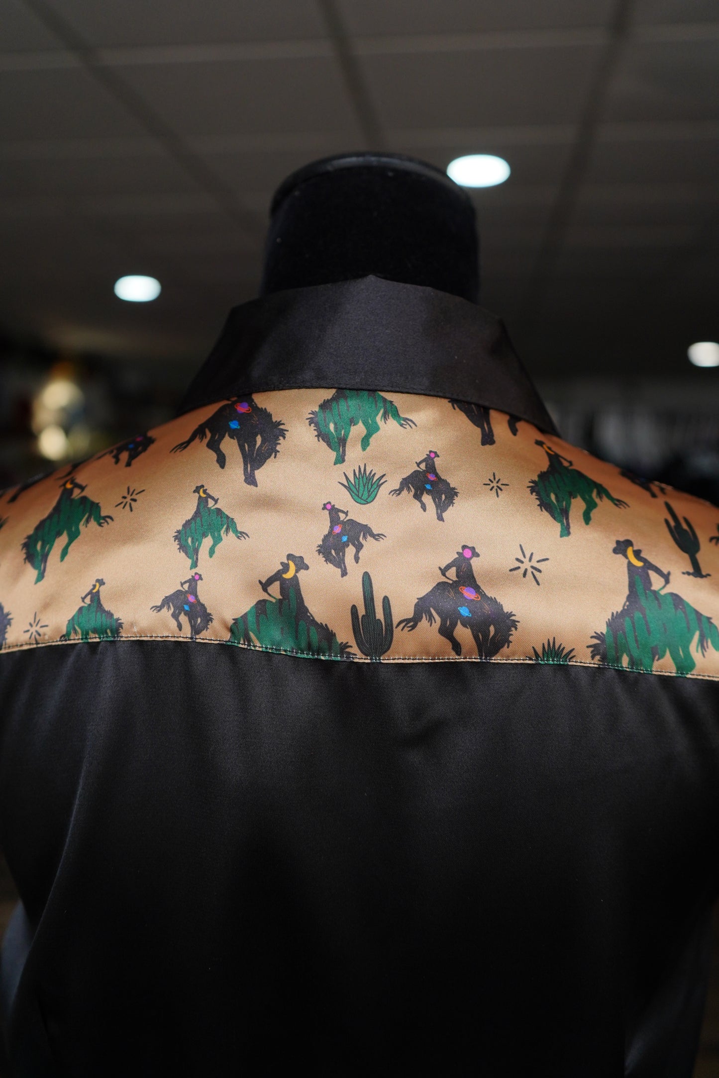 L - Space Cowboy on Black Satin Button Down