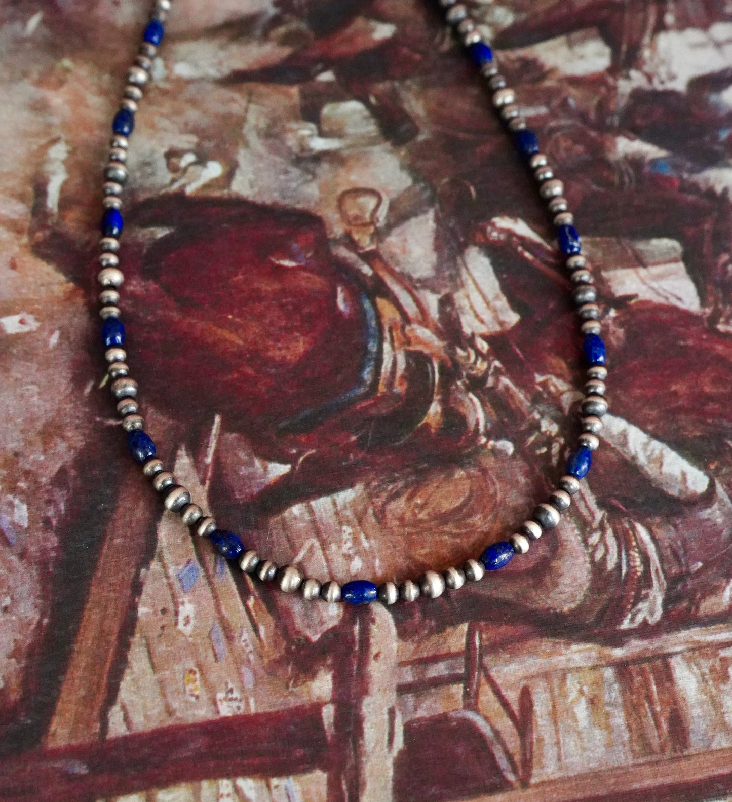 Sterling Silver Pearls w/ Lapis Necklace - 18”