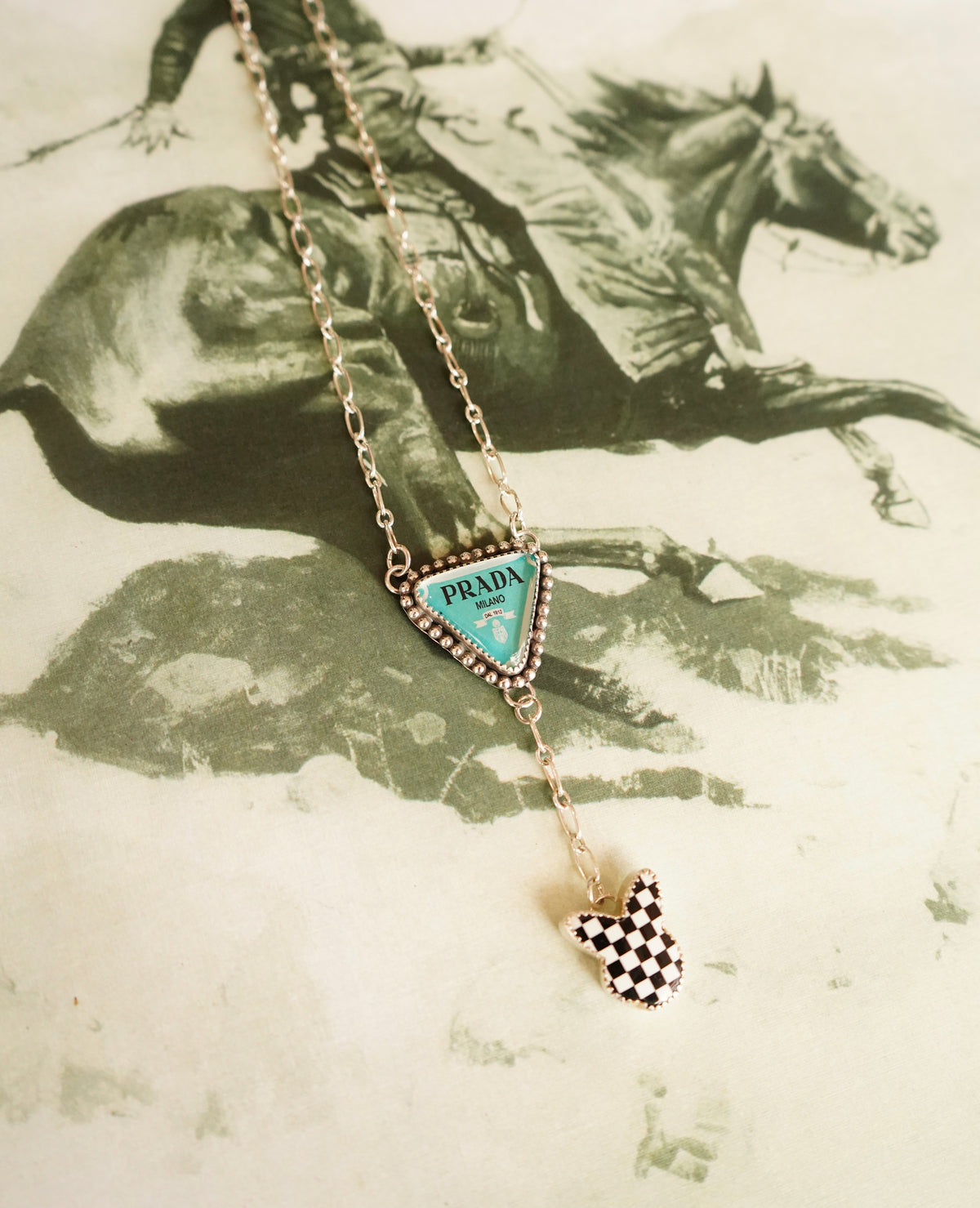 Prada & Checkered Bunny Lariat Necklace