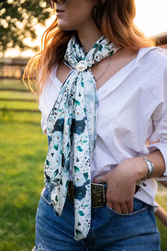 Navy Feather Floral Wild Rag