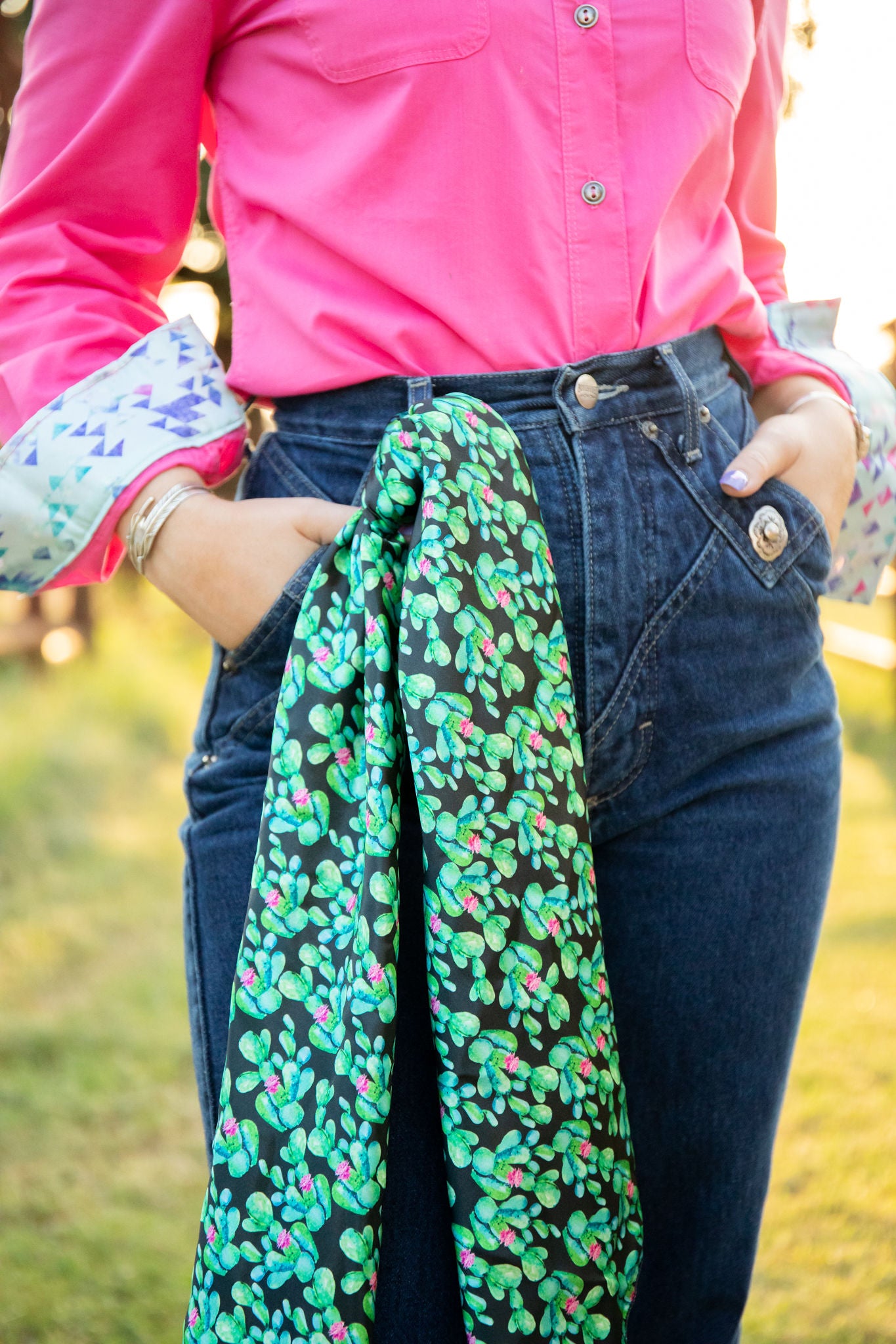 Black with Cactus and Pink Flowers Wild Rag
