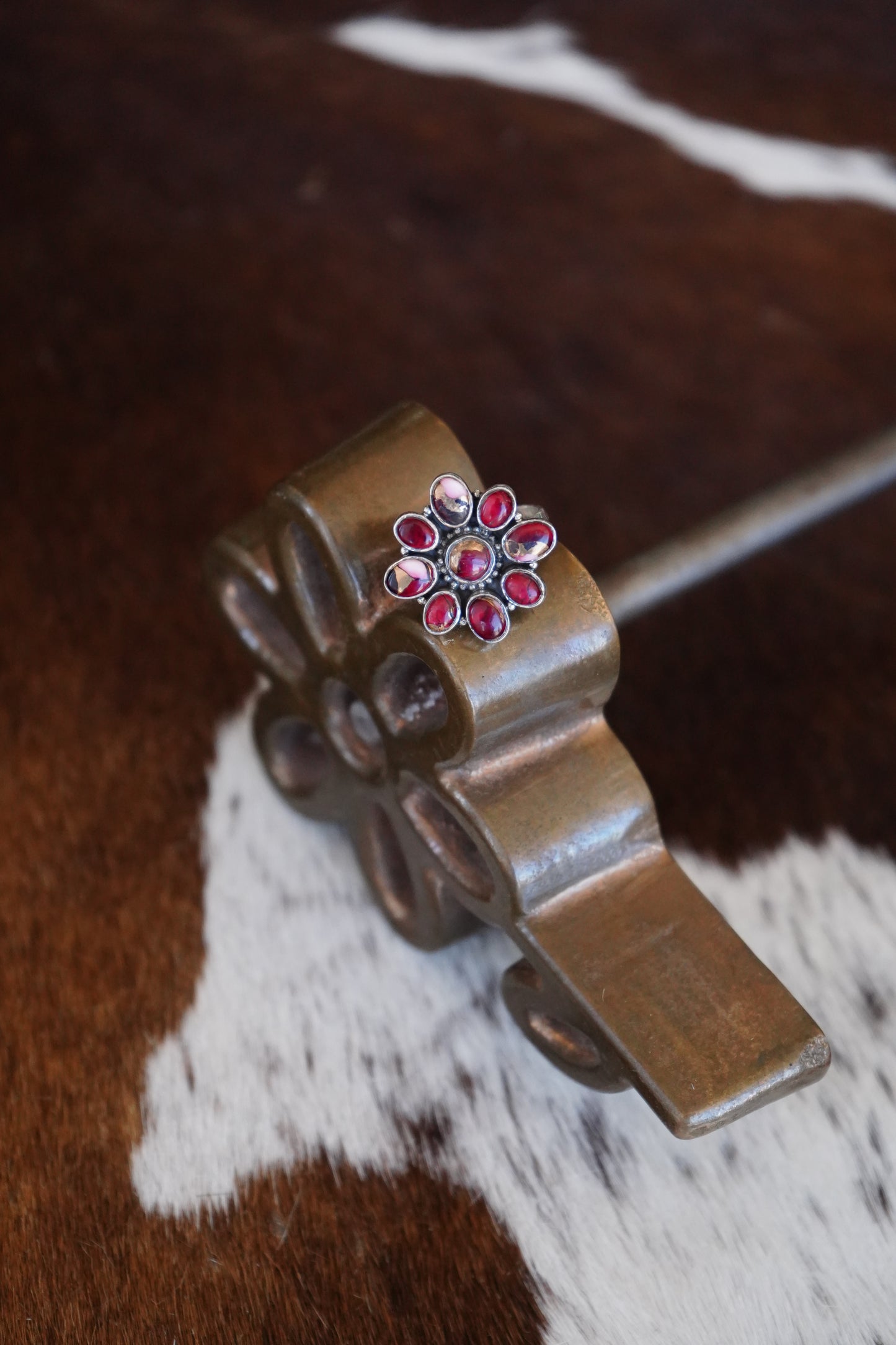 Rose Dahlia Flower Cluster Ring - Sz 10