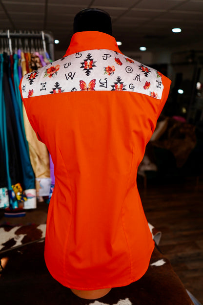 M - Orange Branded Butterflies on Orange Cotton Button Down