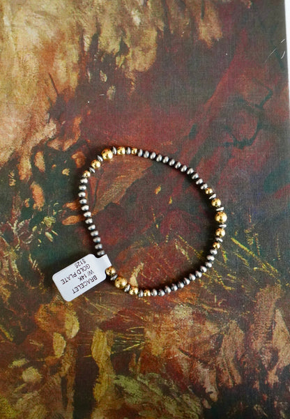 Sterling Silver Pearl & 14K Gold Plated Strethcy Bracelets