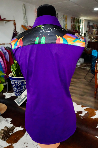L - Daisy Buffalo on Purple Cotton Button Down