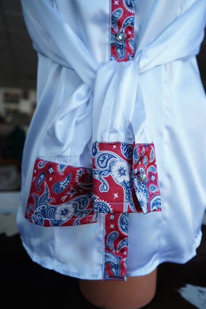 L - Patriotic Paisley on White Satin Button Down