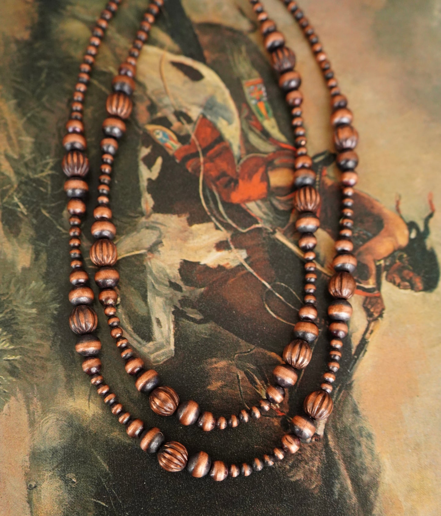 Graduated Fluted Copper Pearl Necklaces