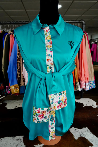 Branded Flowy Satin Button Downs